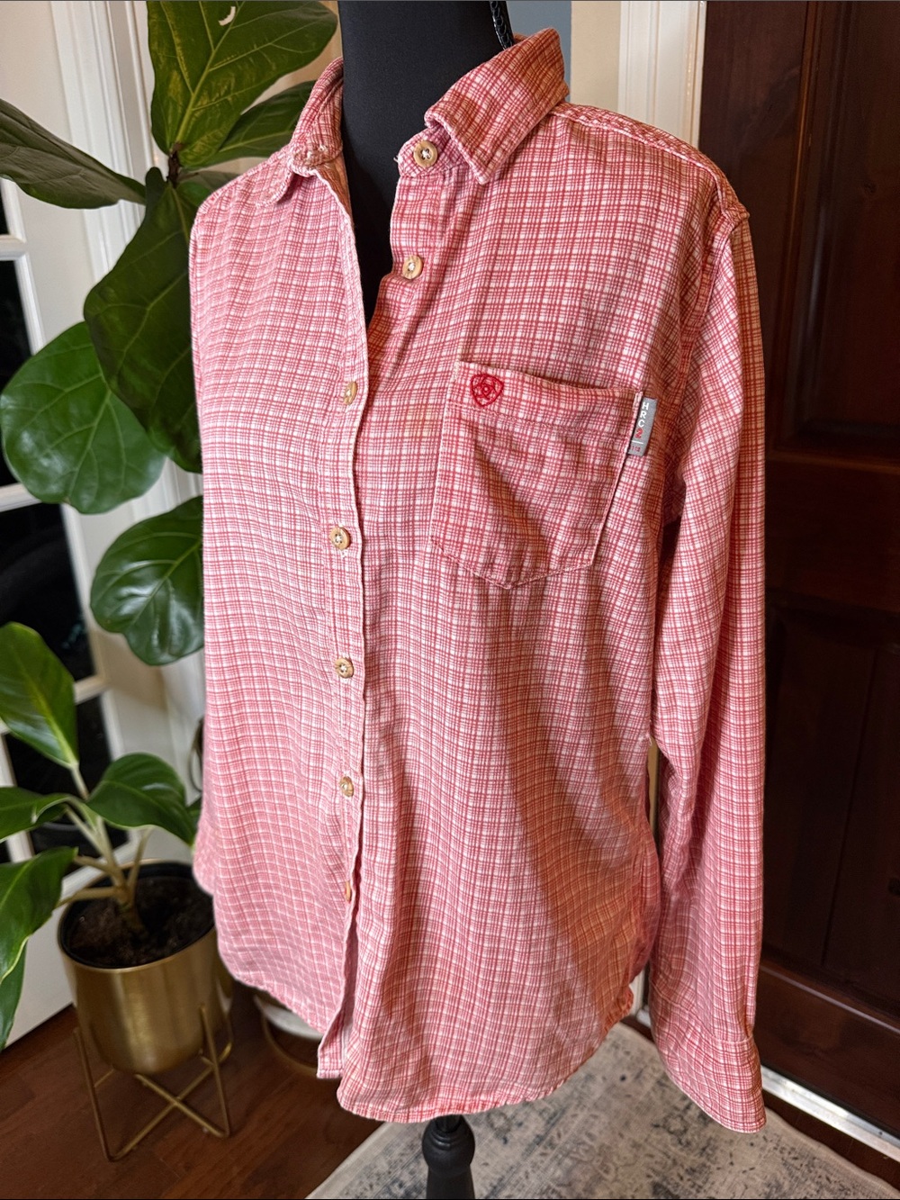 Ariat Women’s Work FR Flame Resistant Plaid Western Button Down Shirt Size M